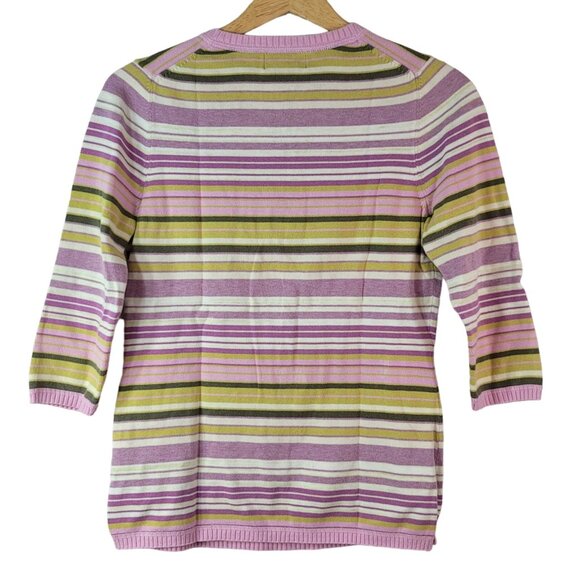 2/$15 Eddie Bauer Womens Sweater Purple Small V Neck 3/4 Sleeve Pocket Striped - Picture 4 of 6
